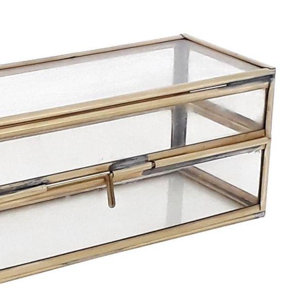 Displaybox met deksel Glas goud 19x7x7cm deksel
