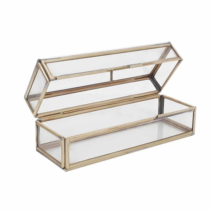 Displaybox met deksel Glas goud 19x7x7cm open