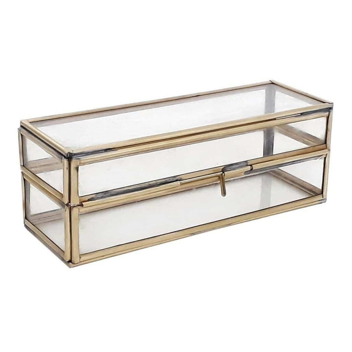 Displaybox met deksel Glas goud 19x7x7cm