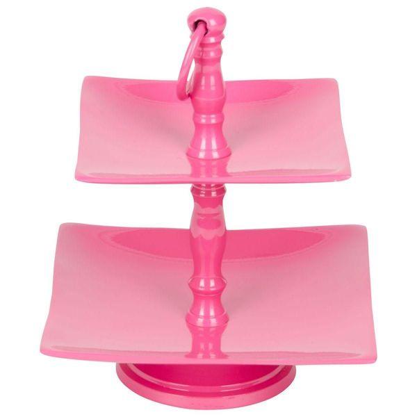 Etagere 2-laags roze vierkant hoogte 20cm