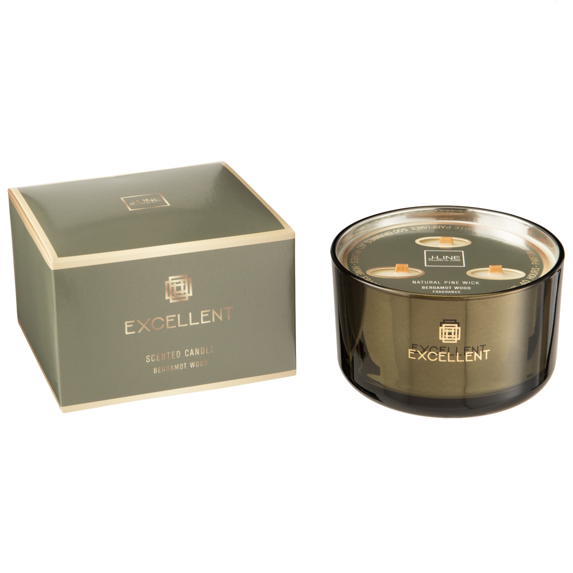 Geurkaars Excellent Bergamot Wood groen 40uur L 13x13x8cm