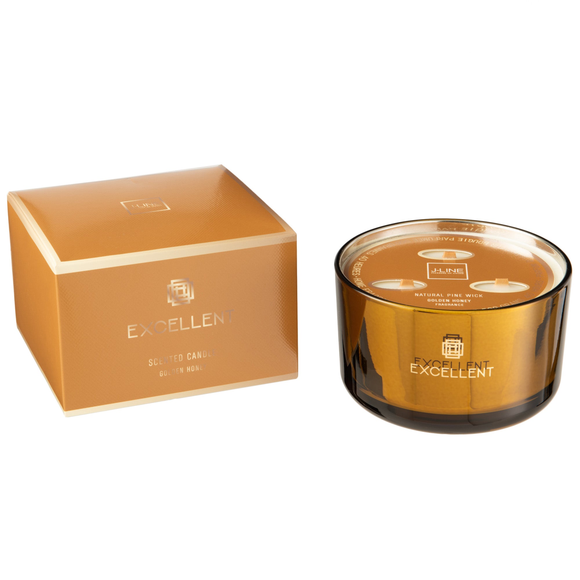 Geurkaars Excellent Golden Honey oker 40uur L 14x14x10cm