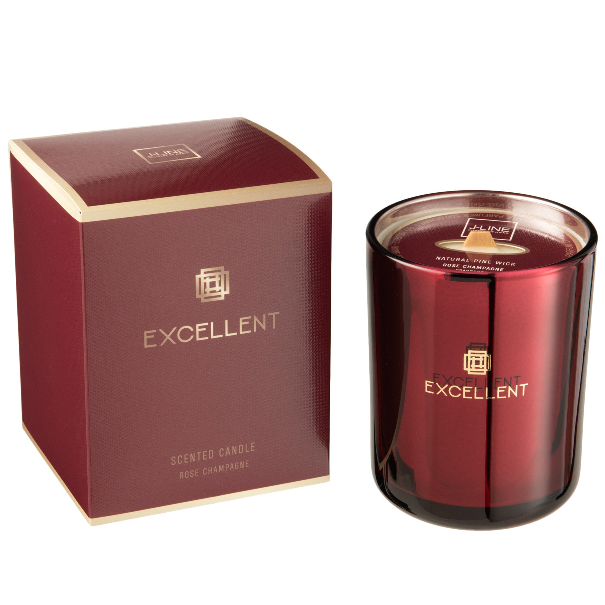 Geurkaars Excellent Rose Champagne wijnrood 80uur M 11x11x15cm
