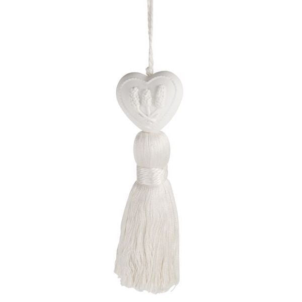 Geursteen Hart met Kwastje Lavender wit