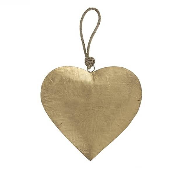 Hart Goud met touw 10cm achterkant