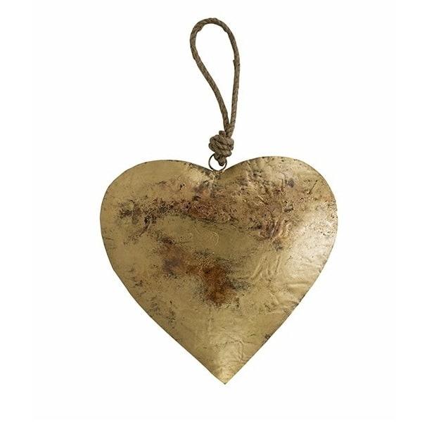 Hart Goud met touw 10cm voorkant