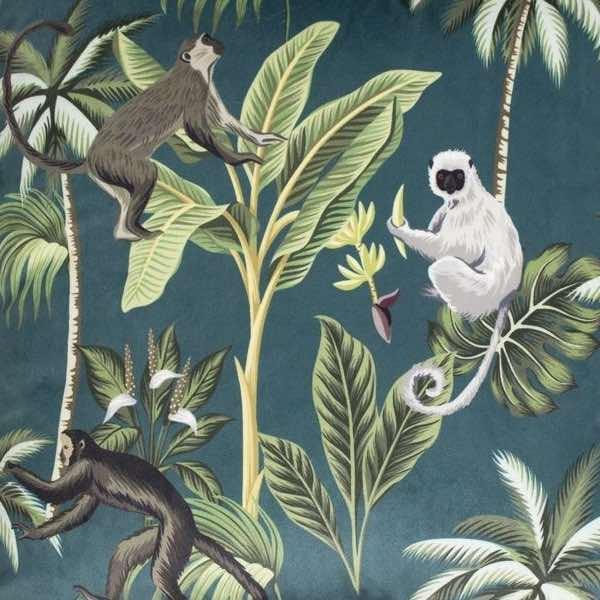 Kussen Jungle Aap petrol 45x45cm detail