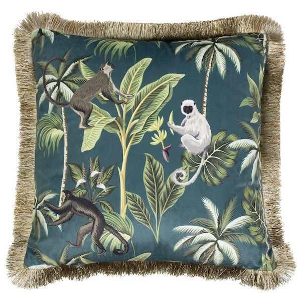Kussen Jungle Aap petrol 45x45cm