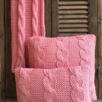 Kussen Kabel Gebreid koraalroze 50x50cm assortiment serie