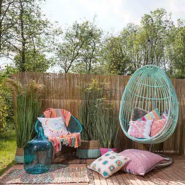 Kussen Pascal aqua 45x45cm buiten op terras