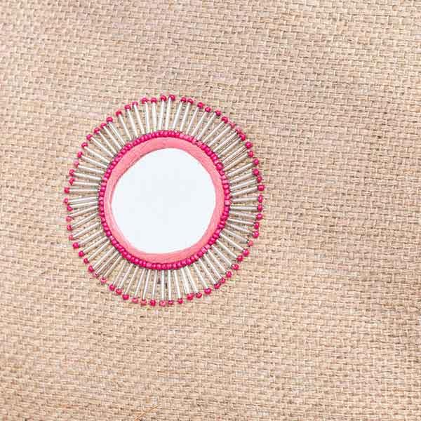 Kussen Spiegel Jute naturel-roze 64x34cm detail