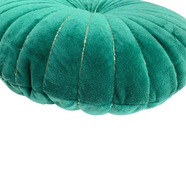 Kussen Velours bottle green goud rond 40x40cm zijdetail