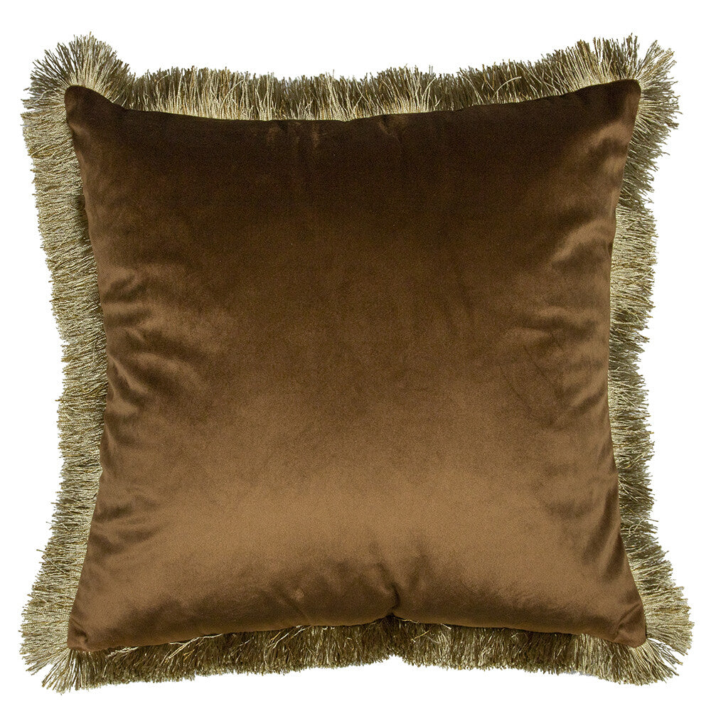 Kussen Fluweel franjes cognac 45x45cm