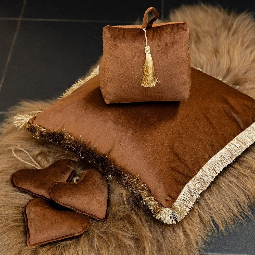 Kussen Fluweel franjes cognac 45x45cm