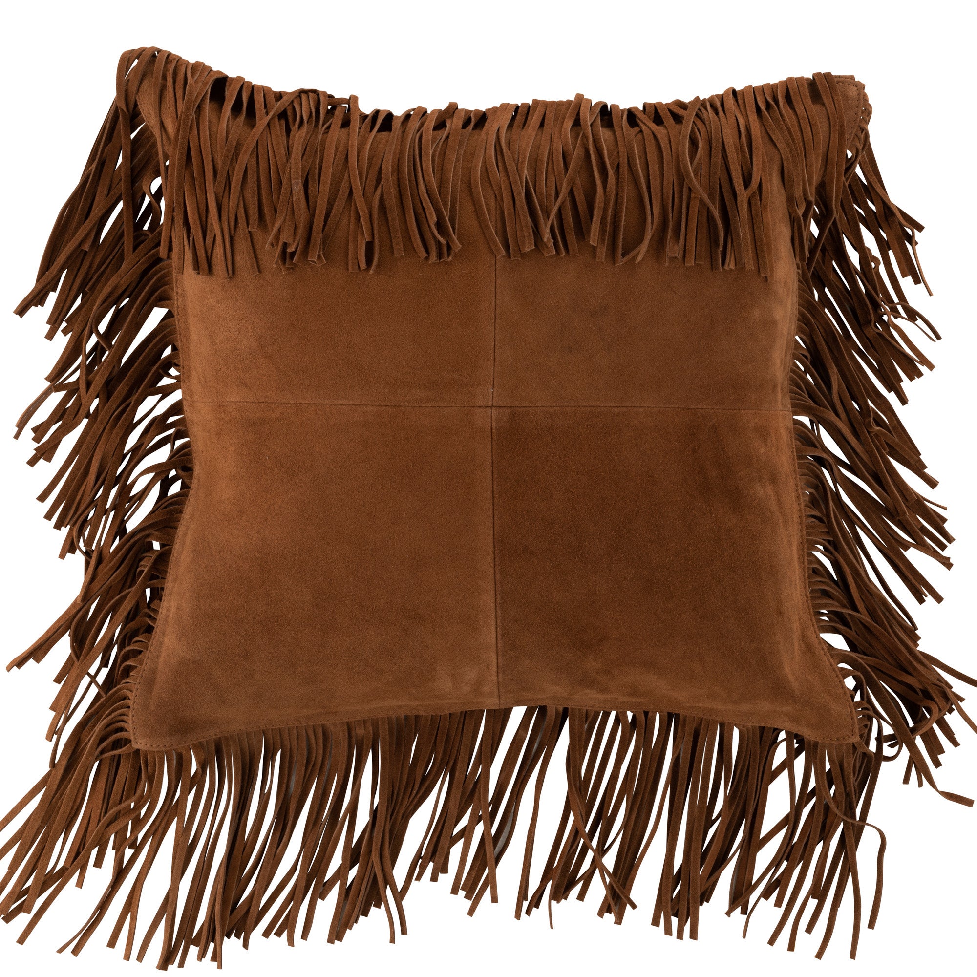 Kussen Franjes Leer cognac 40x40cm