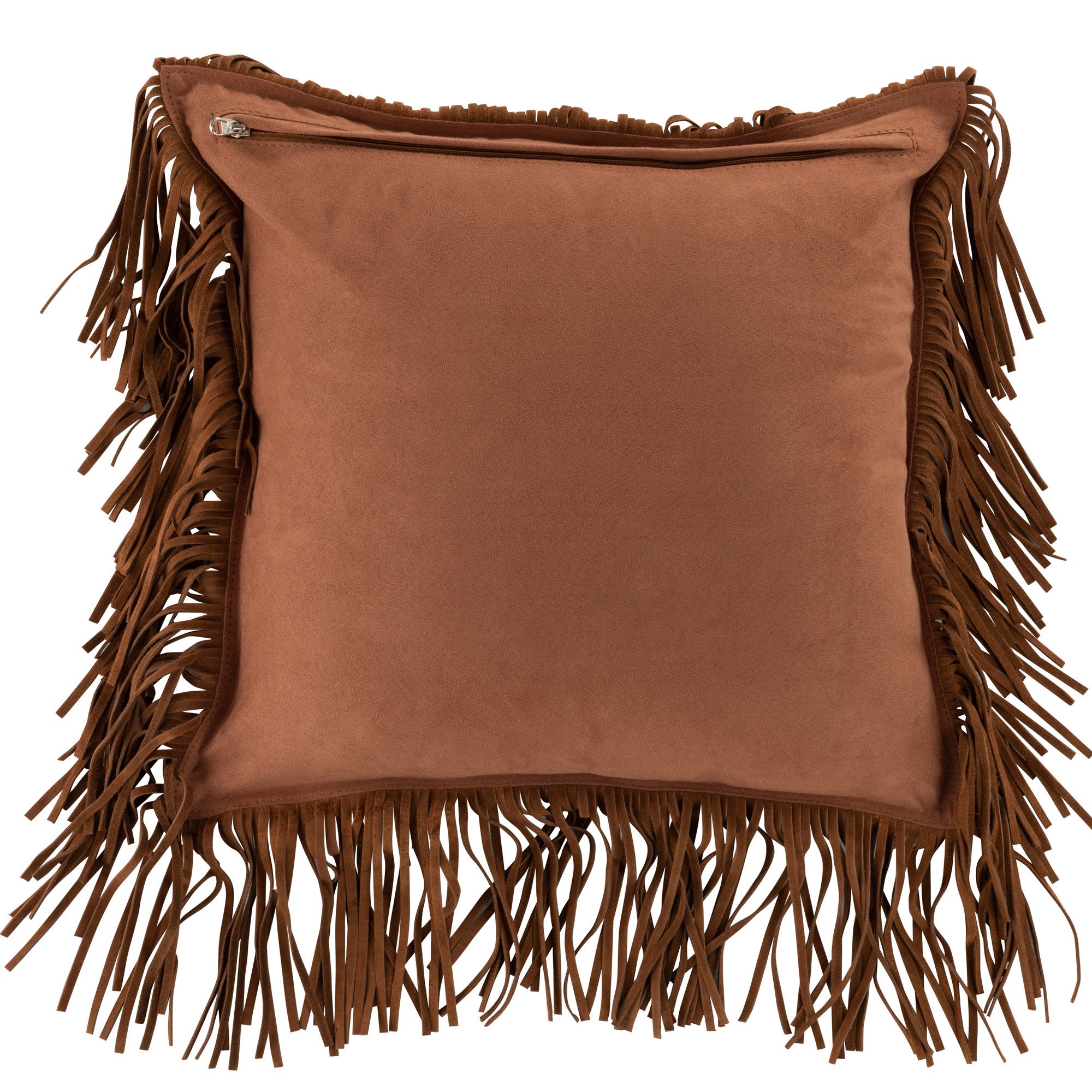 Kussen Franjes Leer cognac 40x40cm