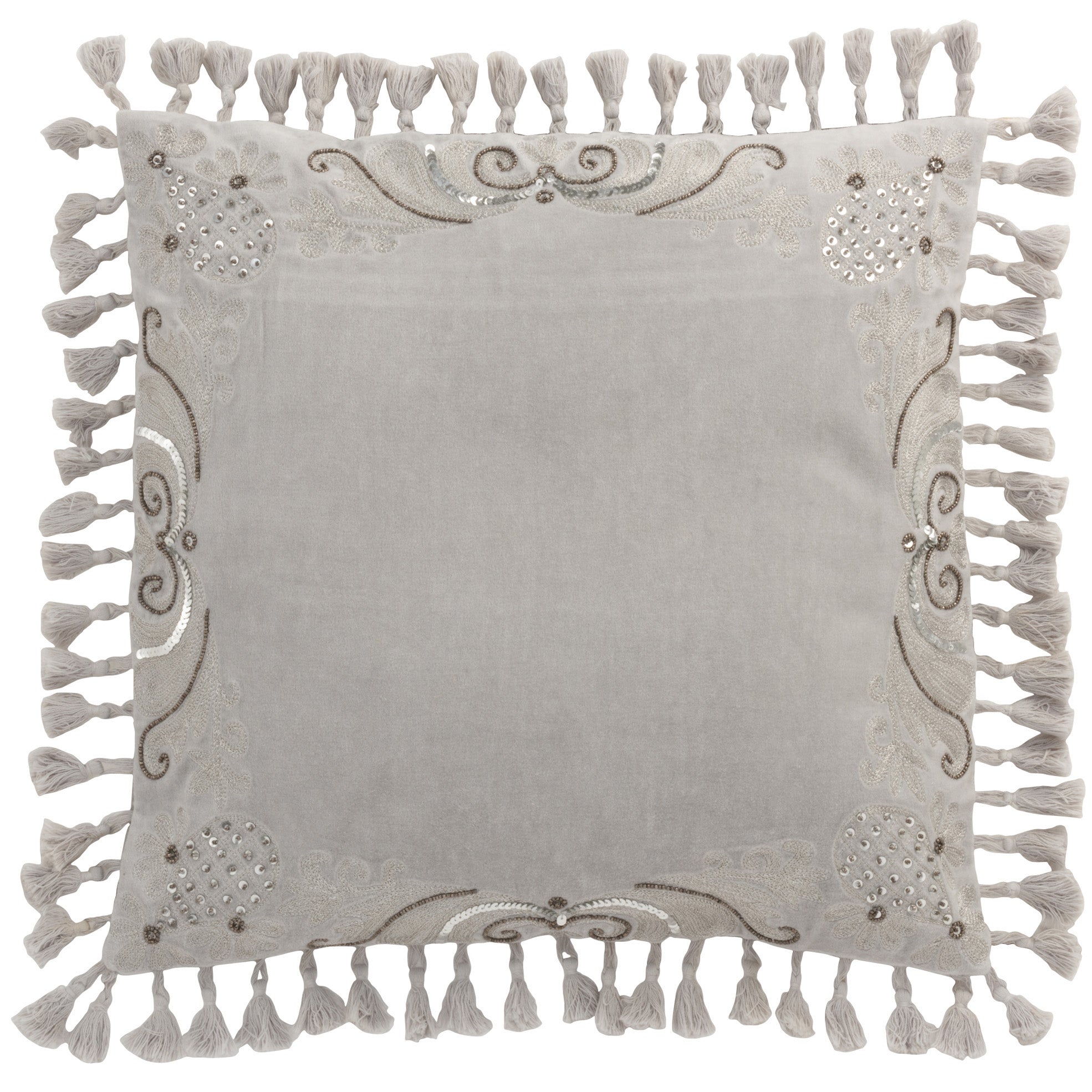 Kussen Marokkaanse Kwasten Velvet grijs 45x45cm