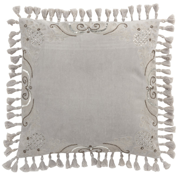 Kussen Marokkaanse Kwasten Velvet grijs 45x45cm