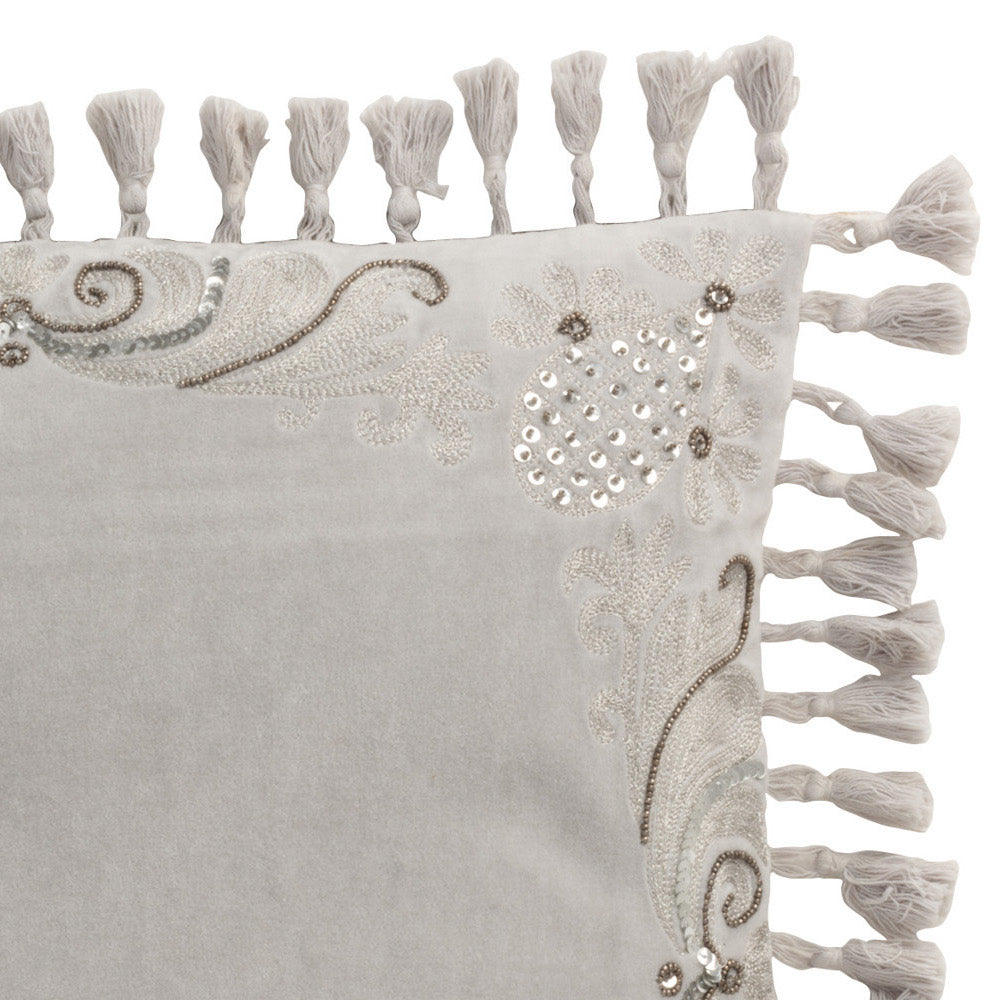 Kussen Marokkaanse Kwasten Velvet grijs 45x45cm