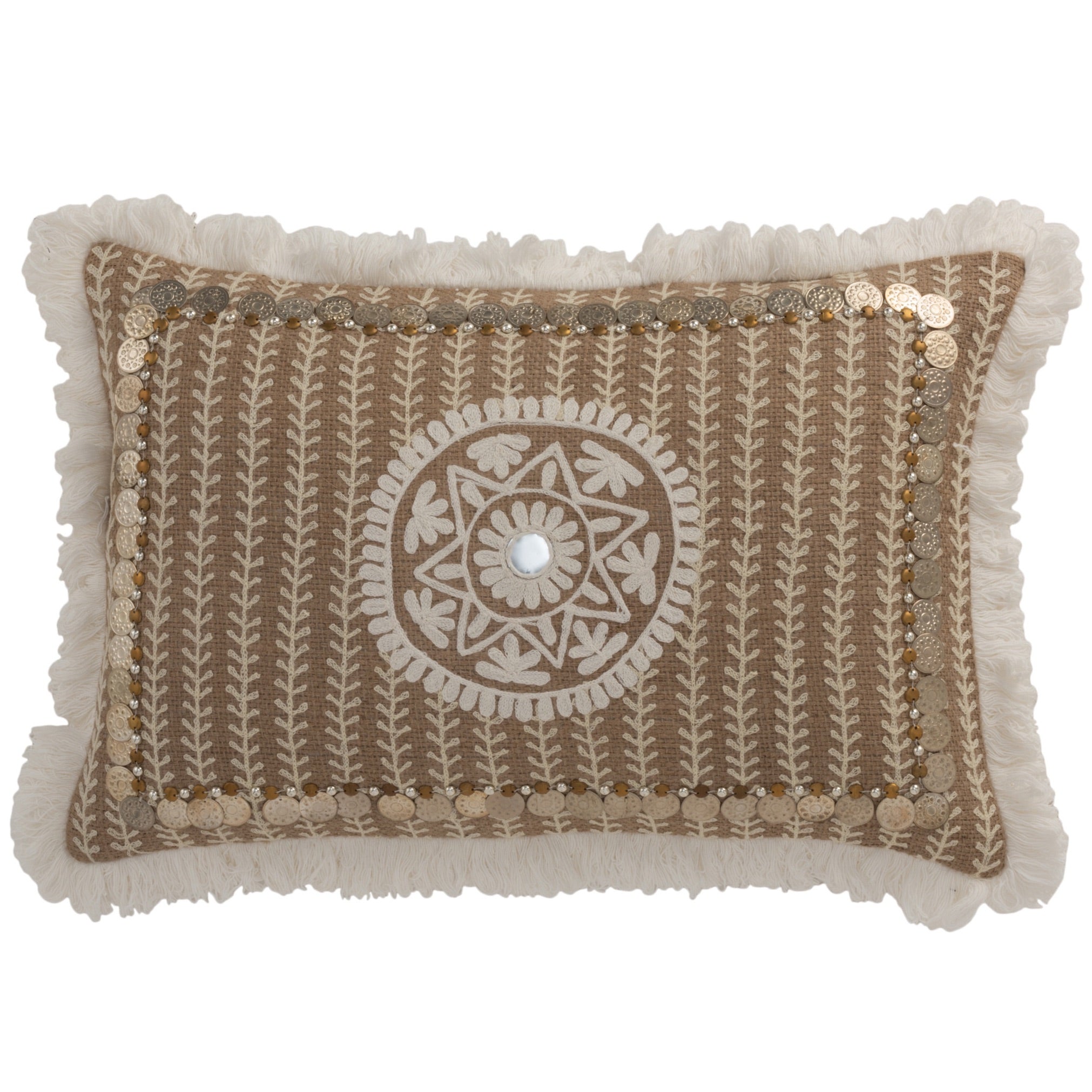 Kussen Patroon met Muntjes Jute beige 50x30cm
