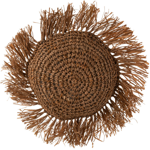 Kussen Riet Raffia bruin rond 35x35cm