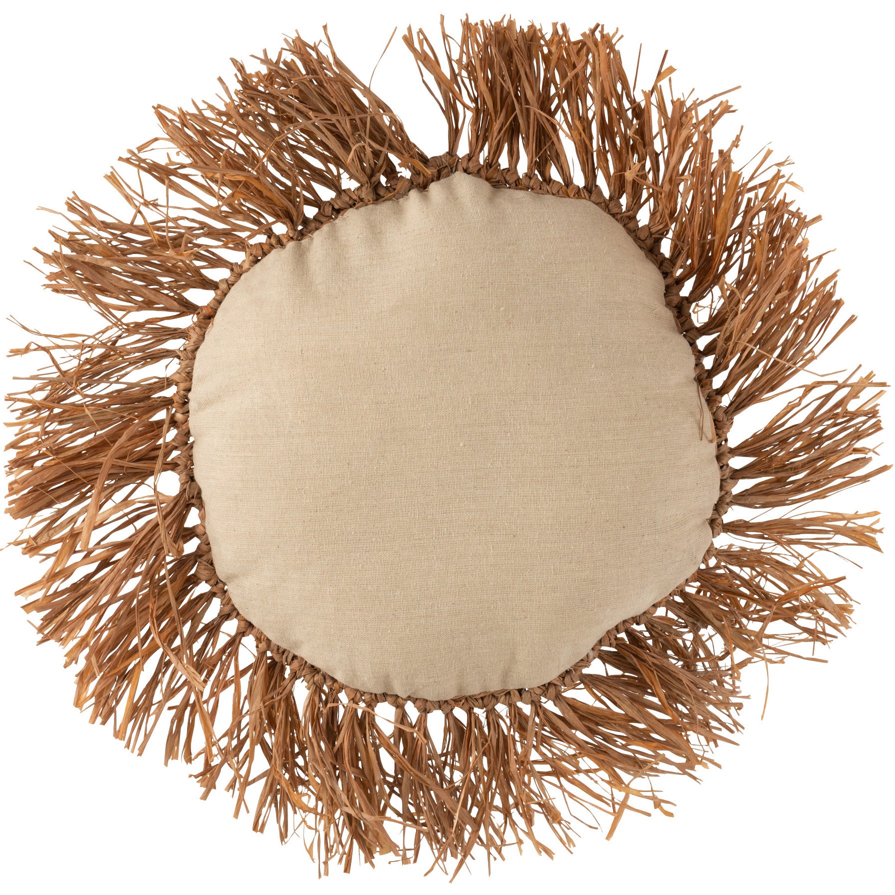 Kussen Riet Raffia bruin rond 35x35cm