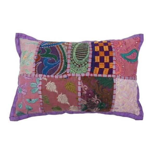 Kussentje India Patchwork paars 30x20cm