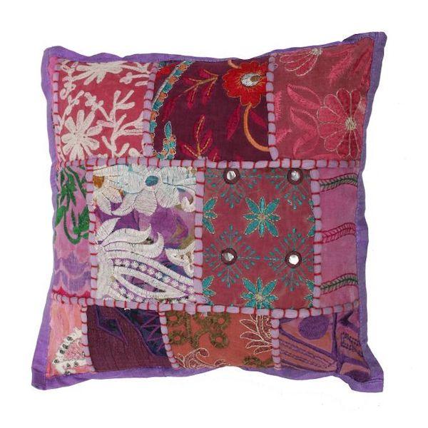 Kussentje India Patchwork paars 30x30cm 2x