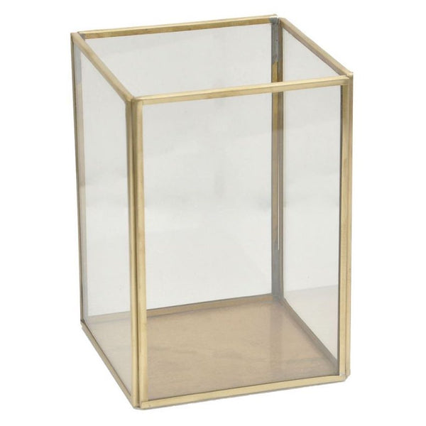 Lantaarn Messing Glas goud 11x11x16cm