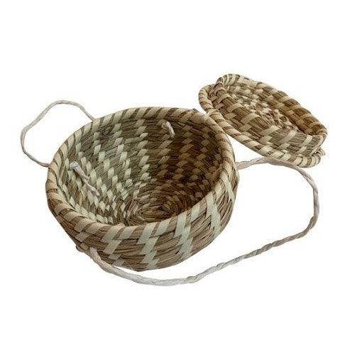 Mandje Ibiza mix met handvatten beige open deksel