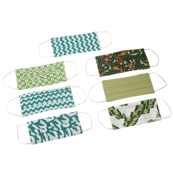 Mondmaskers set-van-7 Katoen groen 21x10cm