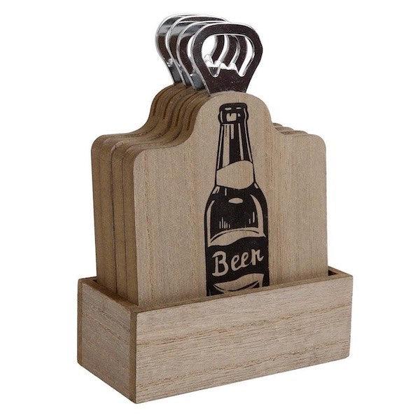 Onderzetters Beer met opener 4 stuks 12x6x4cm