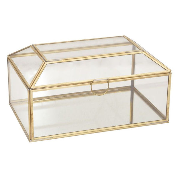 Opbergbox Glas Messing goud 20x13x11cm