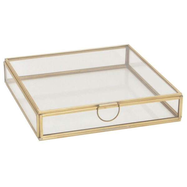 Opbergbox Glas Messing goud 20x20x4cm