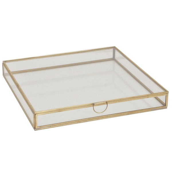 Opbergbox Glas Messing goud 31x31x4cm