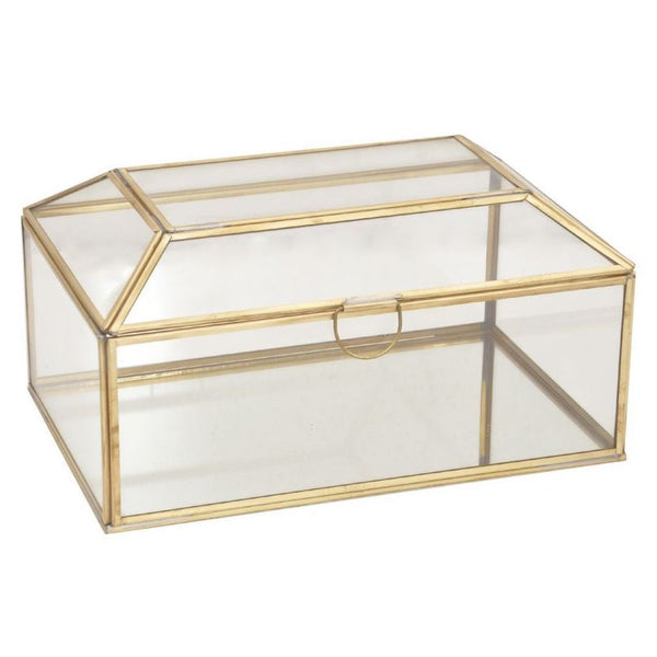 Opbergbox Glas Messing goud 15x10x9cm
