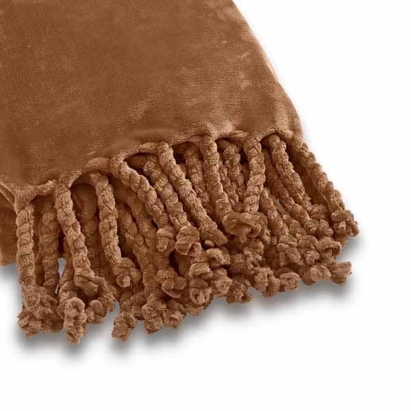 Plaid Florijn tobacco brown 200x150cm fringes