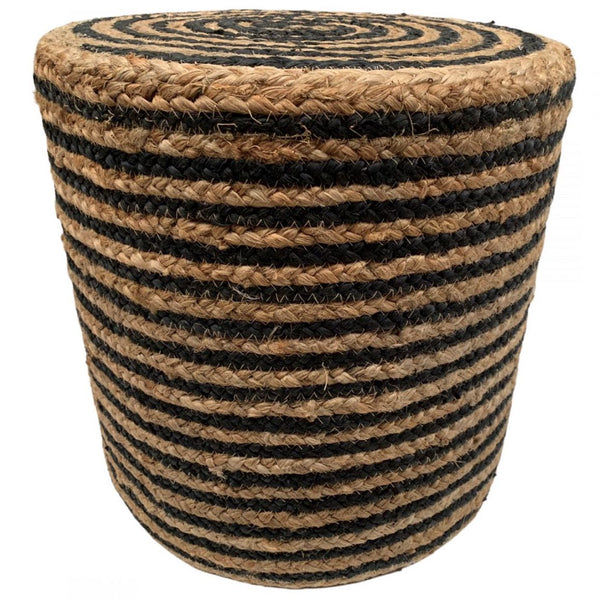Poef Jute Conce Streep naturel zwart rond 40x40x40cm