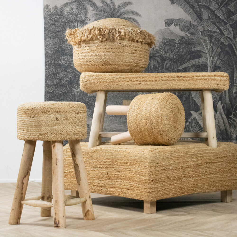 Poef Jute rafels 50x50x35cm