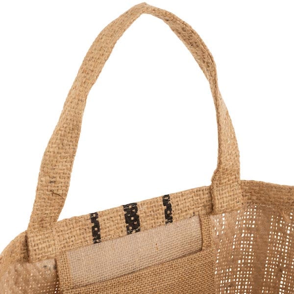 Strandtas Jute Streep zwart 40x29x52cm open met handvatten