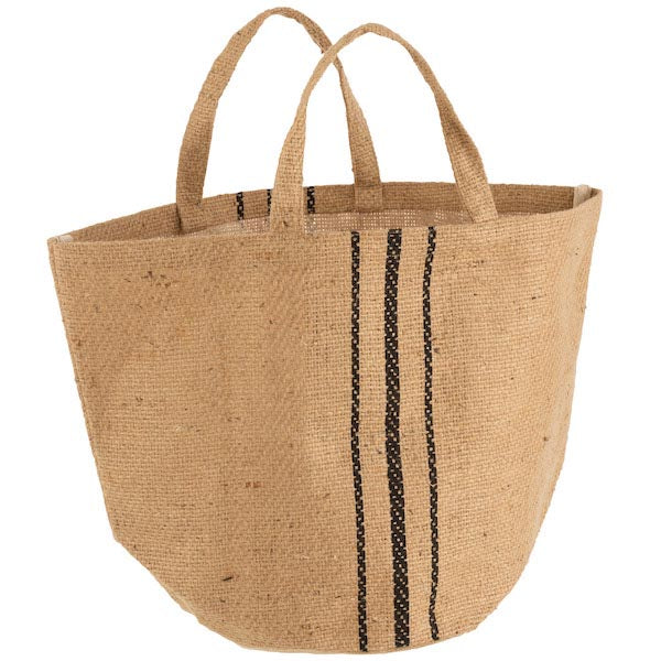 Strandtas Jute Streep zwart 40x29x52cm
