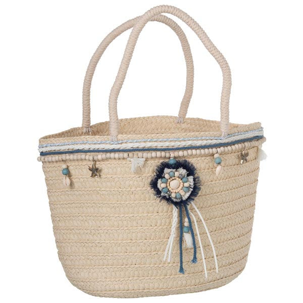 Strandtas Parels blauw-ecru 44x15x45cm