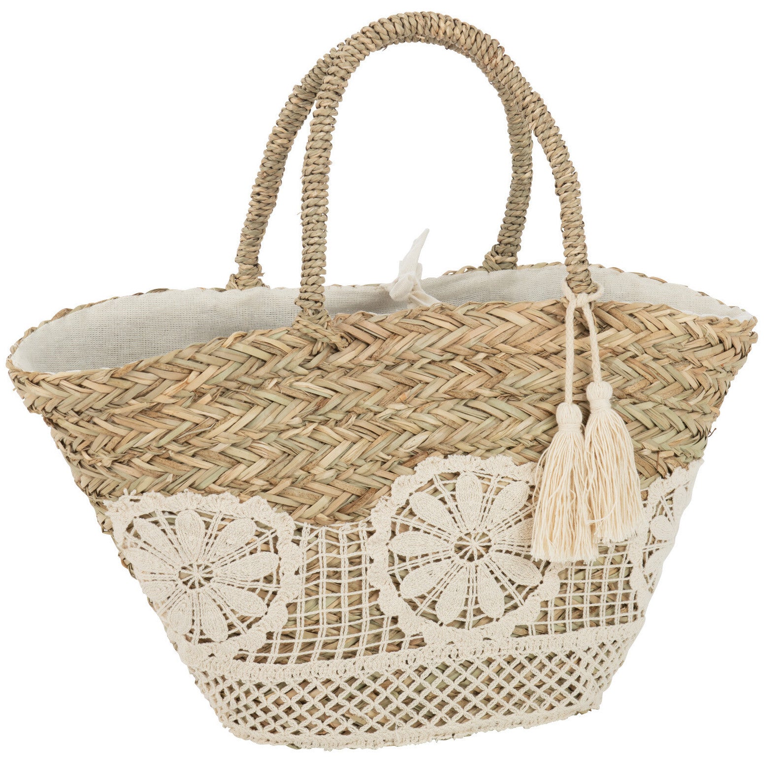 Strandtas Kant Bloem Kwast Jute 50x19x52cm