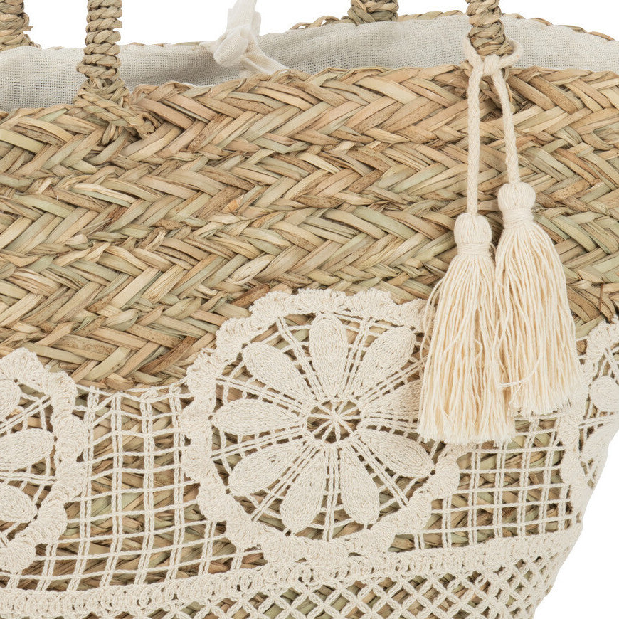 Strandtas Kant Bloem Kwast Jute 50x19x52cm