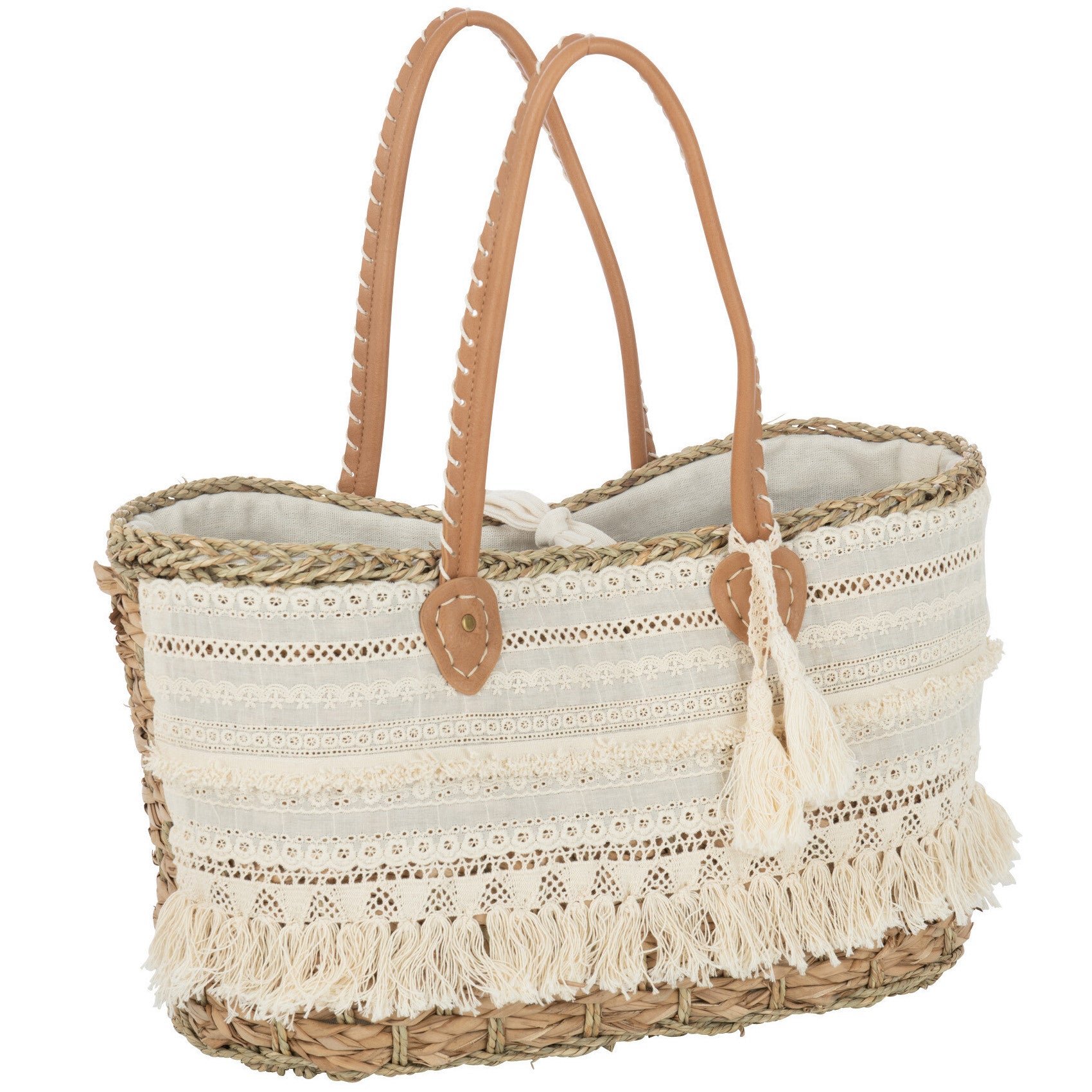Strandtas Kant Kwast Jute S 47x23x48cm