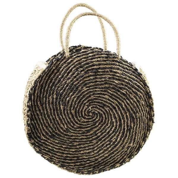 Tas Ibiza Zeegras rond zwart 45x45x14cm