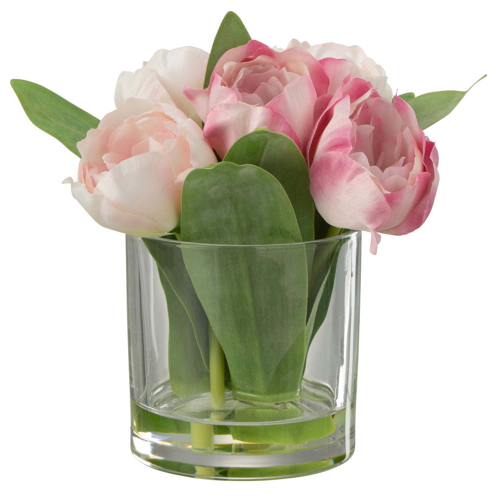 Tulpen Kunst in Vaas Glas roze S 17x17x20cm
