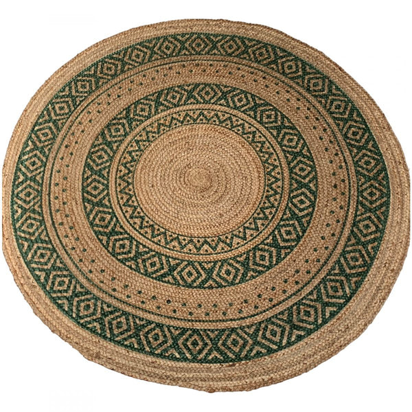 Vloerkleed Jute Gevlochten bosgroen rond 150x150cm