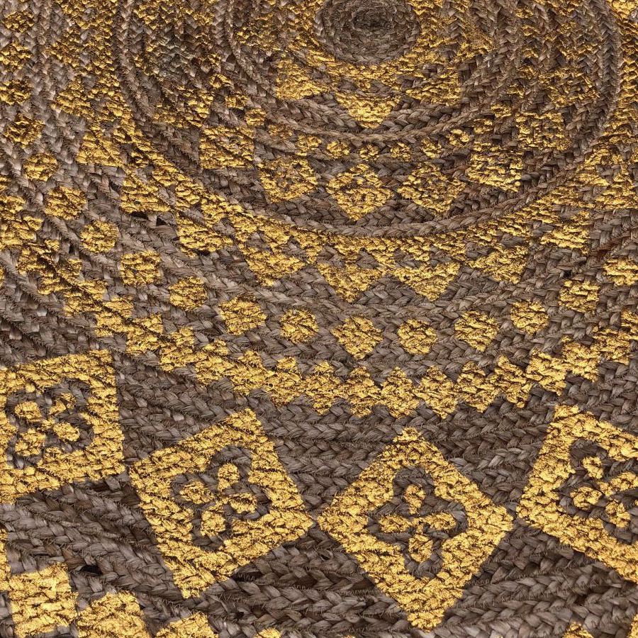 Vloerkleed Mandala Jute goud rond 150x150cm