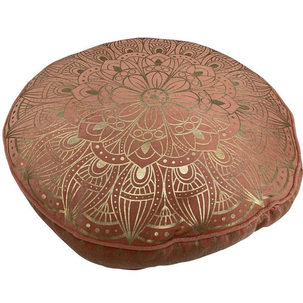 Vloerkussen Fluweel oudroze goud rond 70x70x12cm